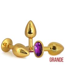 Plug Anal Dourado Com Joia Na Base em Aço Inoxidável Grande