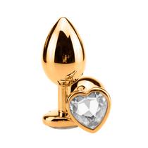 Plug Anal Dourado de Coração Médio Joia Transparente