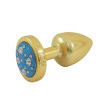 Plug Anal Dourado em ABS com Pedra Cravejada em Strass Azul - HARD Plug LESS