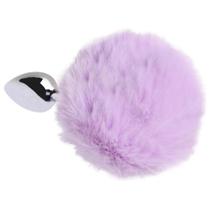 Plug Anal em Aço Pompom de Coelho Lilas - 7,7cm X 2,9cm