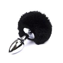 Plug Anal em Aço Pompom de Coelho Preto P