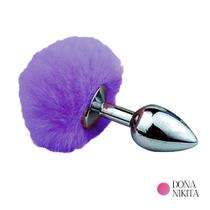 Plug Anal em Aço Prateado Tamanho M com Pompom Sexy Import Plug Anal em Aço Prateado Tamanho M com Pompom Sexy Import