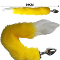 Plug Anal em Alumínio 7cm com Cauda Amarela Ponta Branca