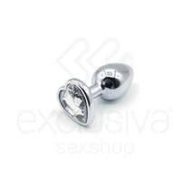 Plug Anal em Alumínio Polido com Joia em Forma de Coração no Tamanho ''P'' - 5,8 x 2,7 cm - Exclusiva SexShop