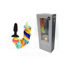 Plug Anal em Formato Cônico em Silicone com Base de Segurança e Cauda Cor de Arco-Íris - Topo Toys - Exclusiva SexShop