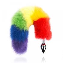 Plug anal em metal com cauda colorida