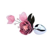 Plug Anal Em Metal Com Flor Em Sua Base Tamanho Pequeno 7,6 X 2,7 Cm Cor: Rosa REF:MPA1318