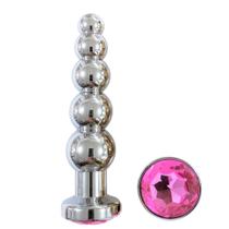 Plug Anal em Metal Plug Ball com Pedra Rosa 14 x 3,3 cm - Importado