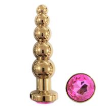 Plug Anal em Metal Plug Ball com Pedra Rosa 14 x 3,3 cm