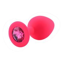 Plug Anal em Silicone Aveludado Médio Pink com Pedra Pink