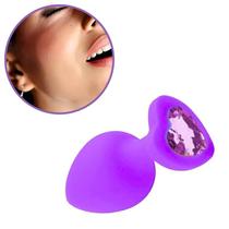 Plug Anal em Silicone Base Coração Médio Roxo com Pedra Roxa