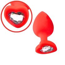 Plug Anal em Silicone Base Coração Médio Vermelho com Pedra Transparente
