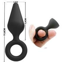 Plug Anal em silicone - Formato Cone com alça de dedo - 11,6x3,3