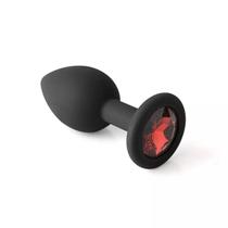 Plug Anal em Silicone Tamanho P 7cm x 2,8cm Preto com Pedra Vermelha Pequeno e Confortável