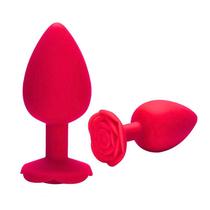 Plug Anal em Silicone Vermelho com Formato de Rosa Médio
