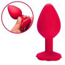 Plug Anal em Silicone Vermelho com Formato de Rosa Médio