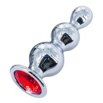 Plug Anal Escalonado em Aço 9,5cm x 3,6cm Base com Pedra Vermelho 86g