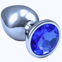 Plug Anal "G" Aço Inoxidável Formato Cônico Pedra de Cristal Redonda Azul Escuro