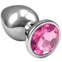 Plug Anal "G" Aço Inoxidável Formato Cônico Pedra de Cristal Redonda Rosa - Portal do Prazer