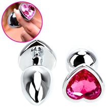 Plug Anal Jóia em Aço P Base Coração e Cristal Colorido Pink Plug Anal Jóia em Aço P Base Coração e Cristal Colorido Pink