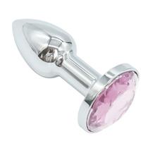 Plug Anal Luxo Metal Formato Conico Tamanho PP 6,5 x 2,3 cm Pedra Redonda Rosa