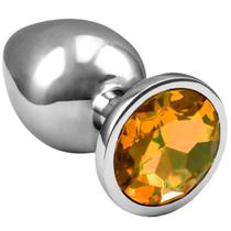 Plug Anal "M" Aço Inoxidável Formato Cônico Pedra de Cristal Redonda Dourado