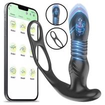 Plug Anal Massageador Próstata Vai e Vem Anel Vibratório App