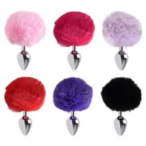 Plug anal médio aço pompom coelho Plug anal médio aço pompom coelho