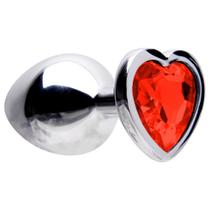 Plug Anal Médio em Metal Cromado Com Coração em Brilhante 8x3,4cm