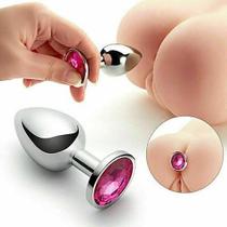 Plug Anal Médio em Metal Cromado Com Pedra Brilhante 8x3,4cm