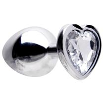 Plug Anal Médio Metal Cromado Com Coração Brilhante 8x3,4cm