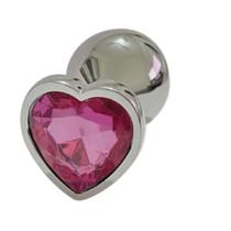 Plug Anal "P" Aço Inoxidável Formato Cônico Pedra de Coração Pink - Mega Import