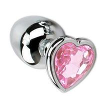 Plug Anal "P" Aço Inoxidável Formato Cônico Pedra de Coração Rosa