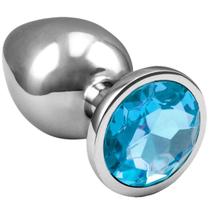 Plug Anal "P" Aço Inoxidável Formato Cônico Pedra de Cristal Redonda Azul Céu - Portal do Prazer