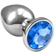 Plug Anal "P" Aço Inoxidável Formato Cônico Pedra de Cristal Redonda Azul - Portal do Prazer