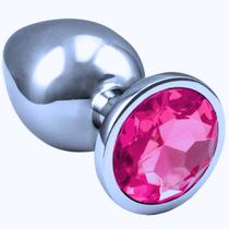 Plug Anal "P" Aço Inoxidável Formato Cônico Pedra de Cristal Redonda Pink