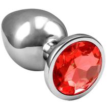 Plug Anal "P" Aço Inoxidável Formato Cônico Pedra de Cristal Redonda Vermelho