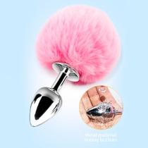 Plug Anal Pompom Tamanho P 7cm x 2,8cm em Aço Rabo de Coelho Lilás