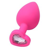 Plug Anal Rosa de Silicone com Pedra: Tamanho P - Mega Import