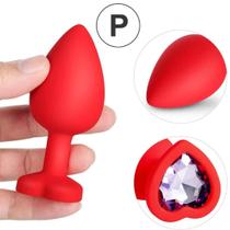 Plug Anal Silicone Aveludado Vermelho Joia Formato Coração