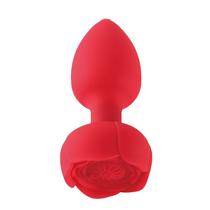 Plug anal silicone vermelho em formato de rosa recarregavel com controle remoto