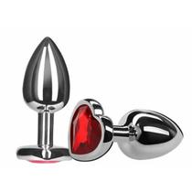 Plug Anal Tamanho P em Aço Cromado Joia Coração - 7,2x3cm