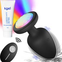 Plug anal vibratório em silicone com led e controle remoto Lubrificante
