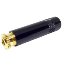 Plug Conector P2 Estereo Fêmea Metal Preto Com Dourado MXT
