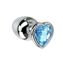 Plug de Metal G Com Pedra Azul Ceu Formato de Coracao 8cm