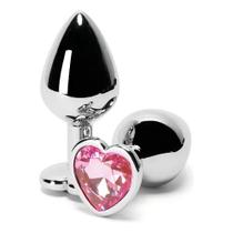Plug de Metal G Com Pedra Rosa Formato de Coracao
