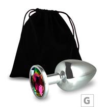 Plug de metal g cromado com strass 8cm pedra fruta cor