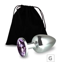 Plug de metal g cromado com strass 8cm pedra lilas