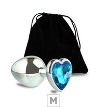 Plug de Metal M Com Pedra Azul Ceu Formato de Coracao 7cm