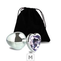 Plug de Metal M Com Pedra Lilas Formato de Coracao 7cm